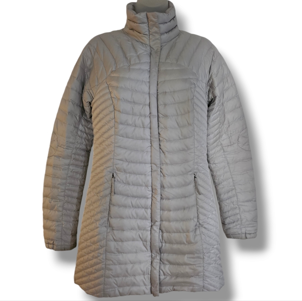 Eddie Bauer 700 Fill Down Slim Puffer Coat Womens Size XS Silver‎ Gray Jacket
